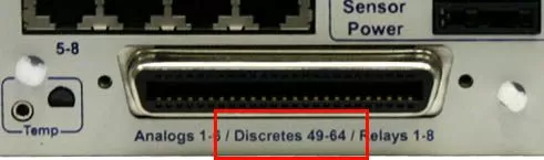 An amphenol connector accepting discretes 48-64 on a 64-point RTU